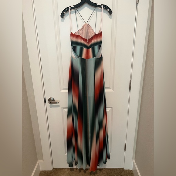 Amur Janet Pleated Gown Maxi Dress Rainbow Red Green Blue Cutouts, Size 6 - Picture 7 of 8